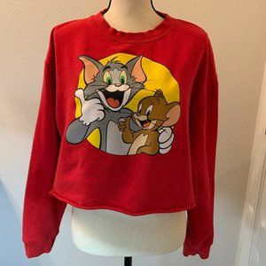 OFFICIAL TOM & JERRY Cropped Sweatshirt PULLOVER Size Large